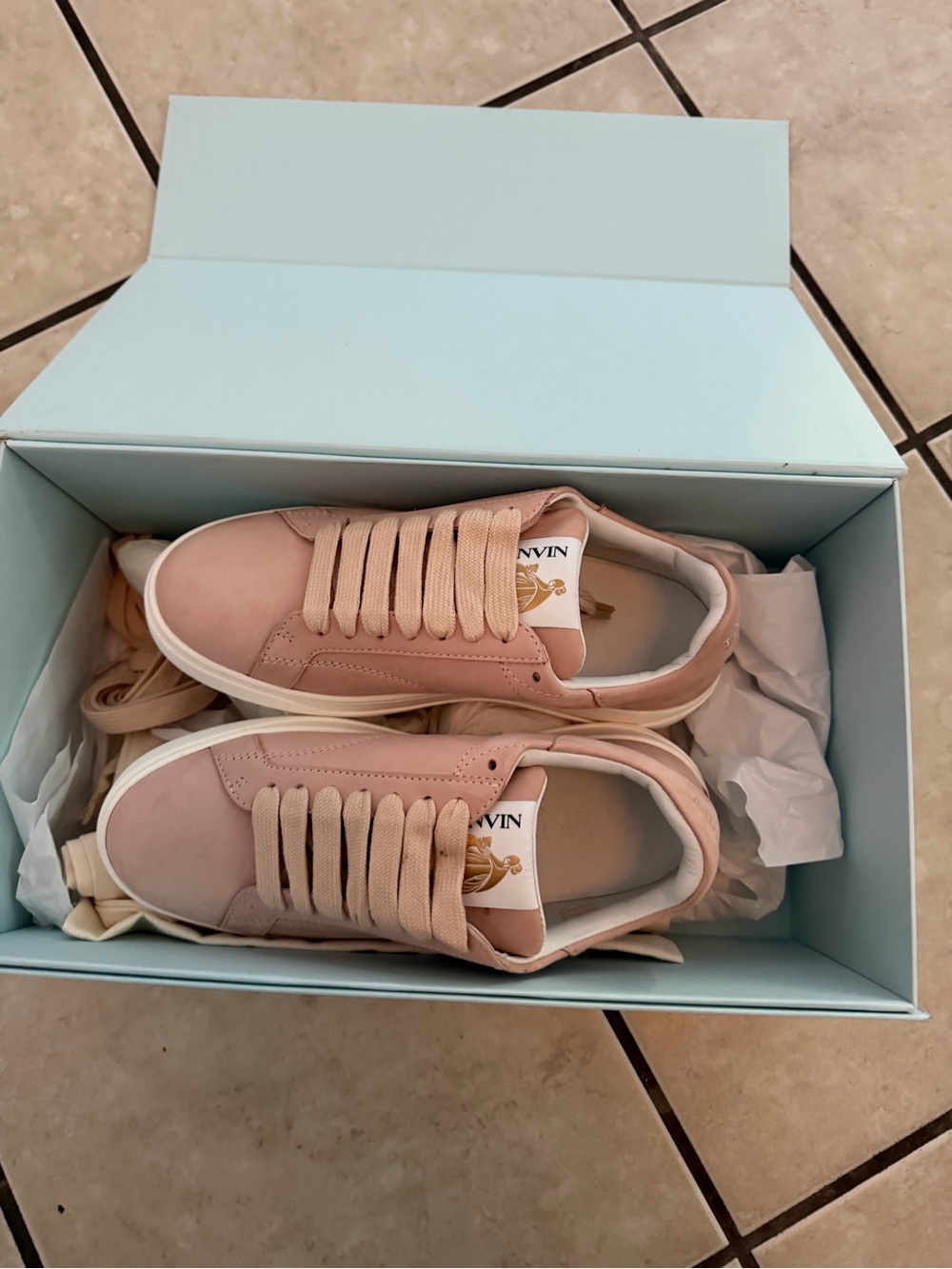 Lanvin Kids Blush Pink Suede Sneakers
